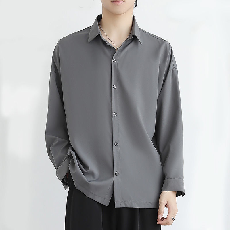 Áo sơ mi lụa mát tay dài dáng rộng màu đen/xám sành điệu M-3XL