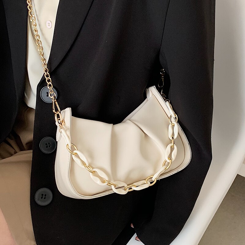 Túi Đeo Vai JASMIN NOIR Bằng Da Pu Màu Trơn Thiết Kế Xếp Ly Dễ Thương Thời Trang Cho Nữ