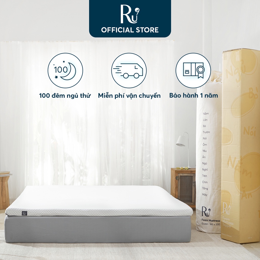 Nệm Cuộn Trải Sàn (Foam Topper) Ru9 Gọn Nhẹ Dễ Chịu, Thoải Mái Mọi Nơi 6 Kích Thước