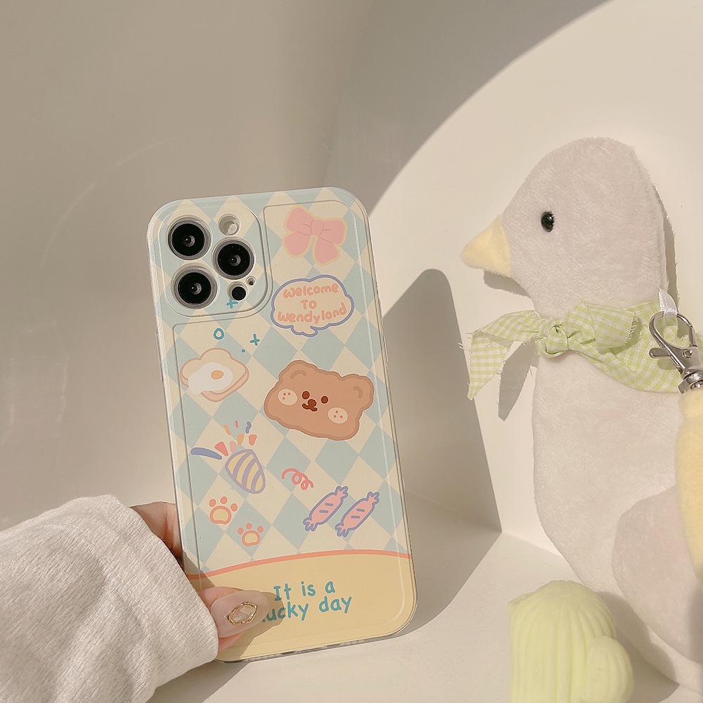ốp iphone 11 Ốp điện thoại tpu hình gấu sọc caro cho iPhone 11 Pro Max X Xr Xs Max 7 8+ Se 2020 12promax 12mini 13promax 13mini