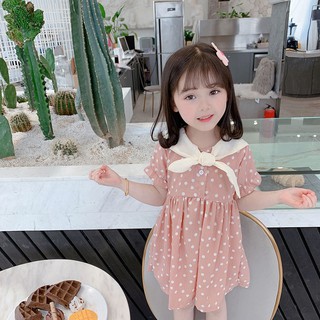 Váy Bé Gái Chấm Bi Buộc Nơ Cổ Chất Liệu Thô Đũi Hàn, Váy Đầm Cho Bé Mùa Hè VBG2102