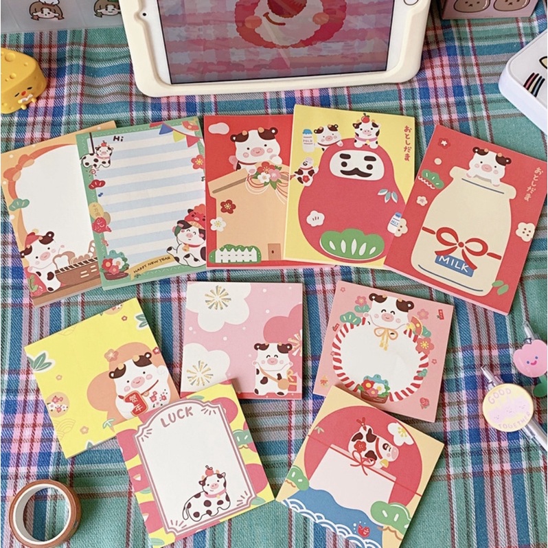 Giấy note cute  Bộ giấy note 50 tờ ghi chú hình bò sữa dễ thương tiện lợi trang trí sổ bullet journal Hàn Quốc