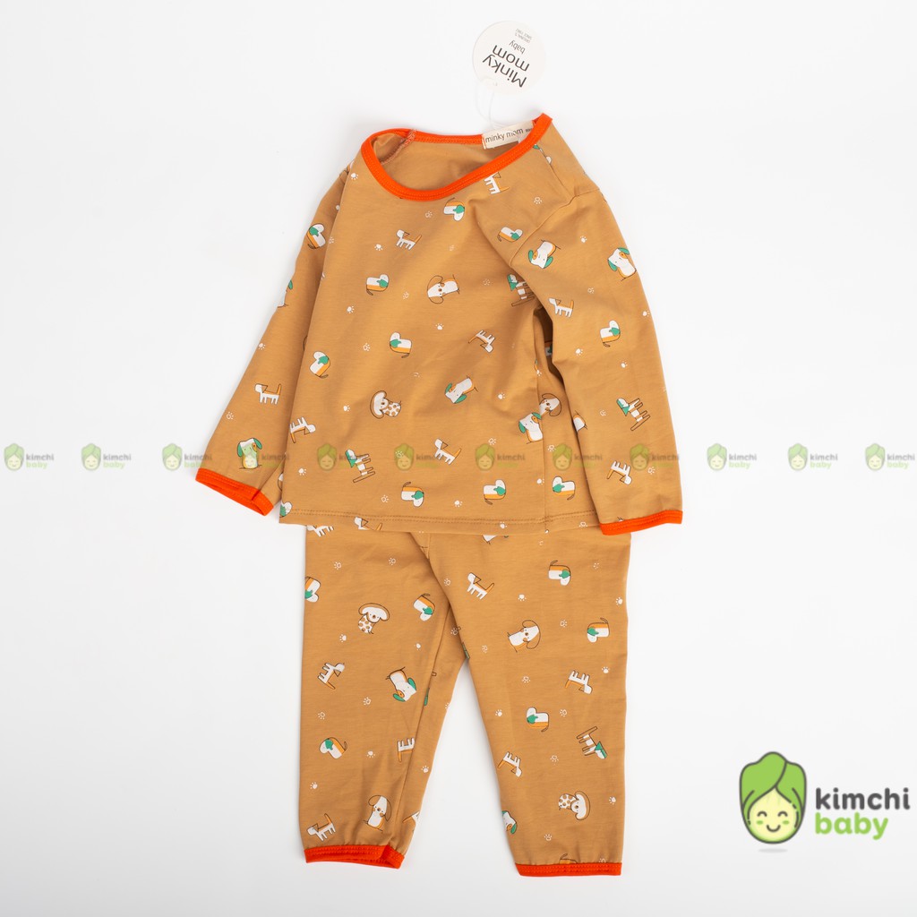 Bộ Dài Tay Cho Bé Gái, Bé Trai Minky Mom Vải Cotton 100%  Hoạ Tiết Bò Sữa Cherry, Bộ Quần Áo Trẻ Em Thu Đông MKMTD2136