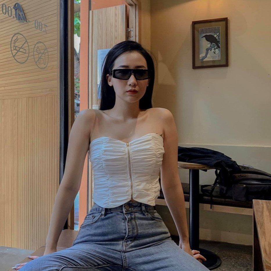 Áo Ống Nhún Thân Dây Kéo Đồng (TRẮNG) | BigBuy360 - bigbuy360.vn