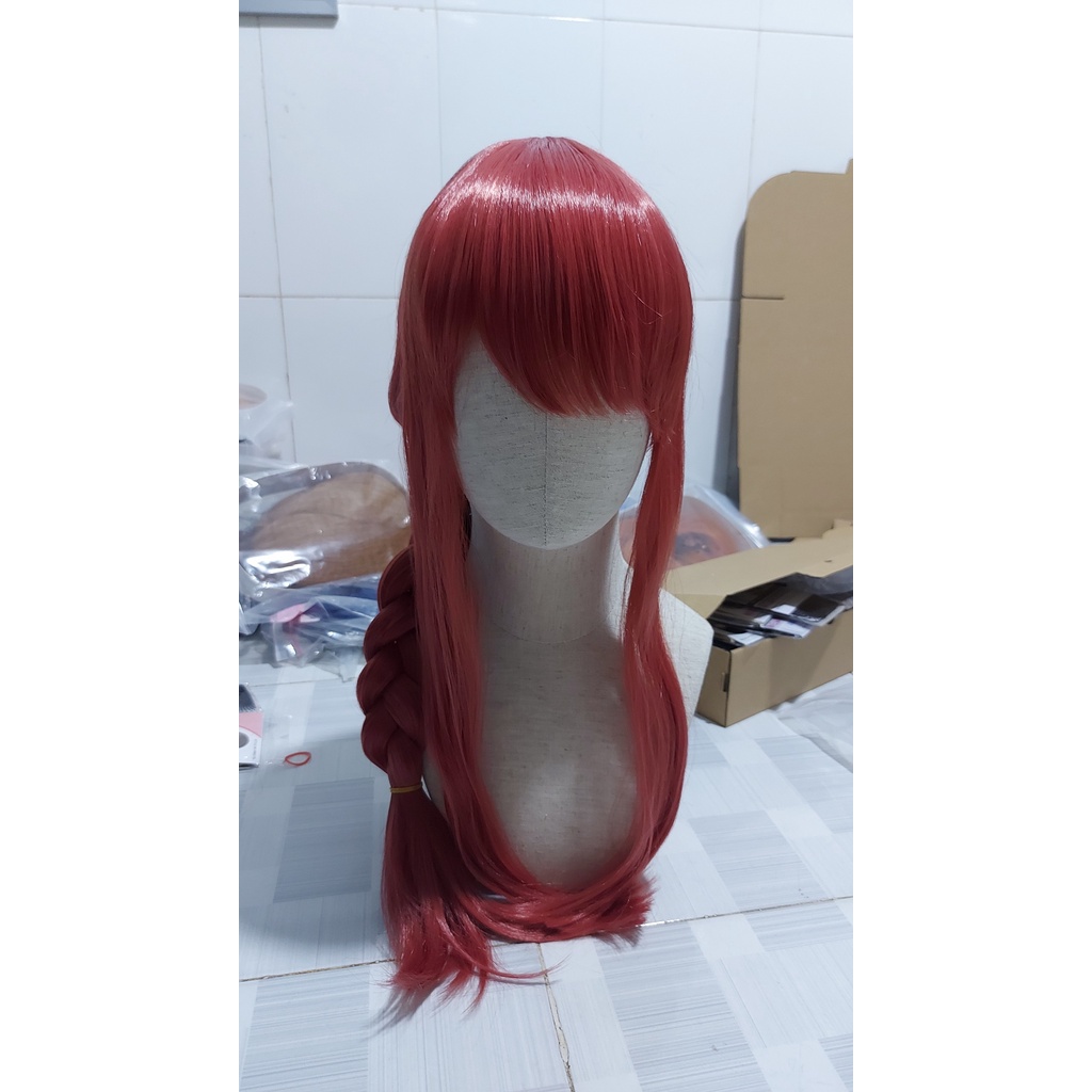 Wig/tóc giả cosplay Makima Chainsaw Man màu đỏ hồng cam