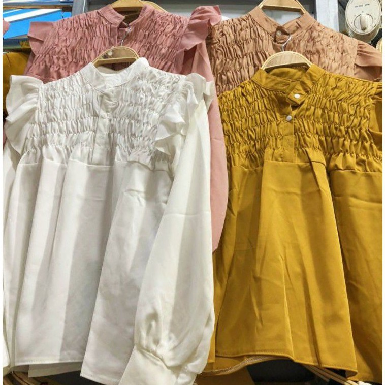 Áo Kiểu Dài Tay Dáng BabyDoll Cánh Tiên Nhúm Ngực