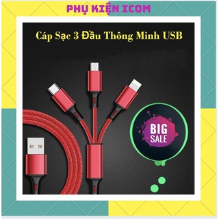Cáp sạc 3 đầu dây dù hỗ trợ sạc nhanh -DS14