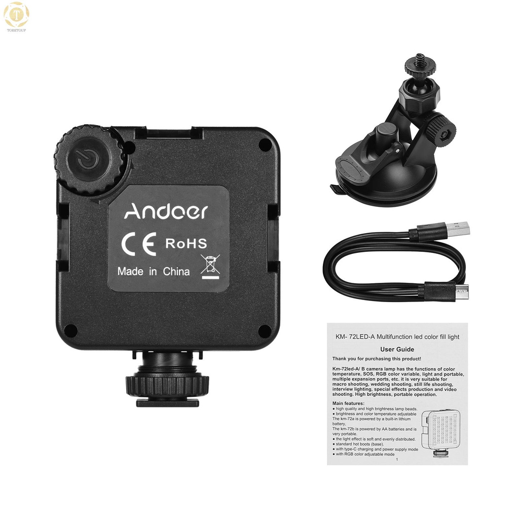 Shipped within 12 hours】 Andoer Video RGB Lighting Kit 6W Mini Bi-color Vlog LED Light 2500K-6500K Dimmable with 3 Cold Shoes + Suction Cup Mount for Video Conference Live Stream Makeup Professional Photography Commercial Photography Photography Lam [TO]