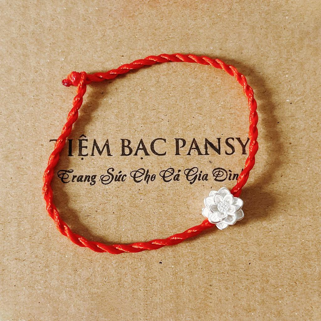 Vòng tay chỉ đỏ mix charm bông sen bạc ta bình an, may mắn - Vòng tay handmade dây lụa xoắn cho người lớn, trẻ em