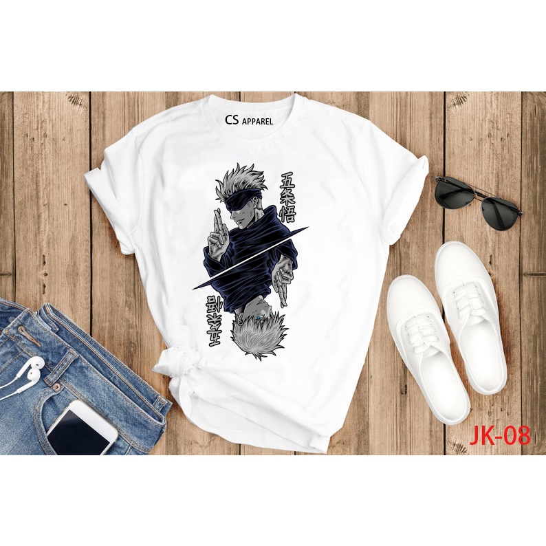 Áo Anime in hình Jujutsu Kaisen - Gojo Satoru 2 mặt màu đen trắng chất cotton 4 chiều, cực mát
