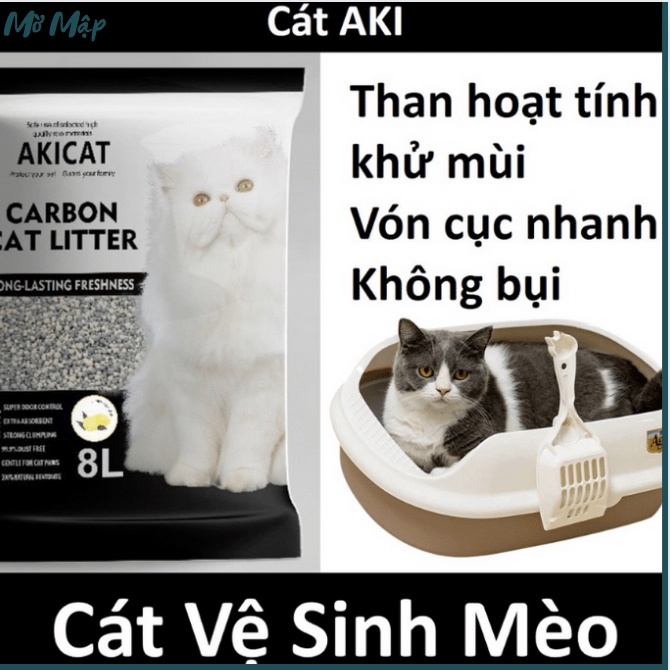 Cát vệ sinh AKICAT cho mèo - có hạt khử mùi màu đen - MỜ MẬP PETSHOP - bao 8L
