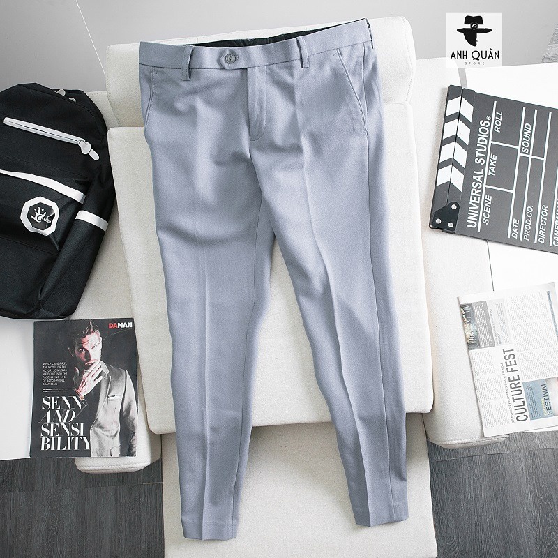 Quần Âu Nam Phong Cách Hàn Quốc Màu Xám Trắng Cao Cấp Vải Kate 79 Kèm Bảng Size