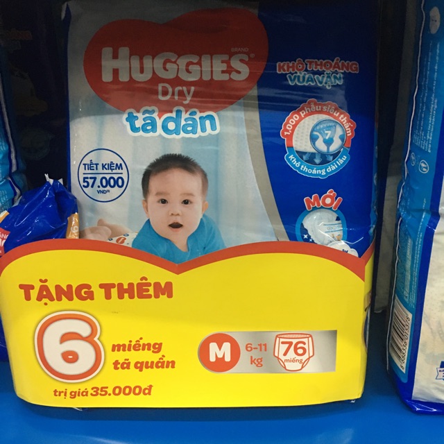 Tã dán Huggies M76 / L68 / XL62 / XXL56