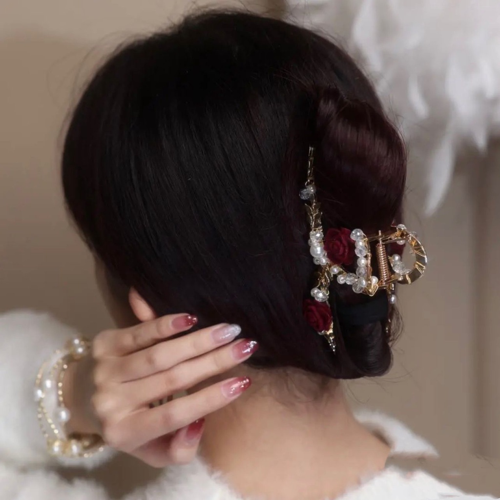 Mới Kẹp Tóc Hình Hoa Hồng Đính Ngọc Trai Nhân Tạo Thời Trang