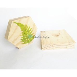 Miếng gỗ thông hình vuông, hình lục giác dày 2cm KT 10 x 10cm làm thủ công, vẽ tranh, lót ly, trang trí