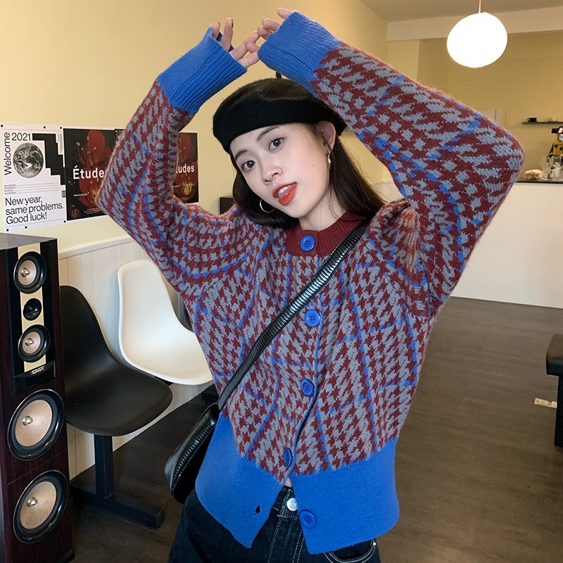 Áo cardigan dệt kim ZHELIHANGFEI tay phồng dáng rộng lưng cao thời trang cho nữ