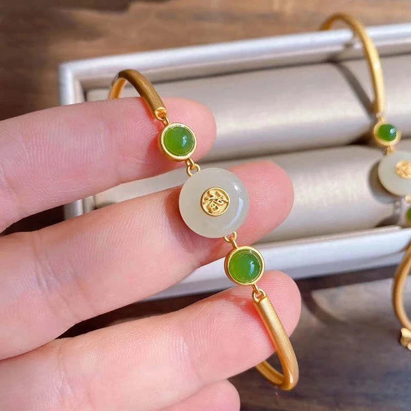 Vòng tay mặt đá phong cách Trung Hoa cổ điển mới cho nữ