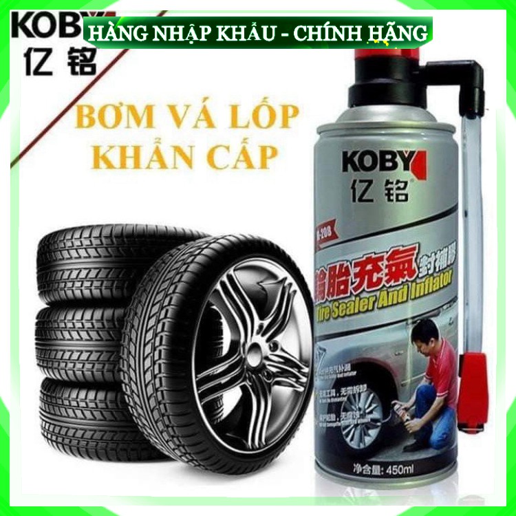 Bình Chai Bơm Keo Tự Vá Vỏ Lốp Bánh Xe Máy Ô Tô Koby 450ml Khẩn Cấp Có Và Không Săm Thông Minh . .