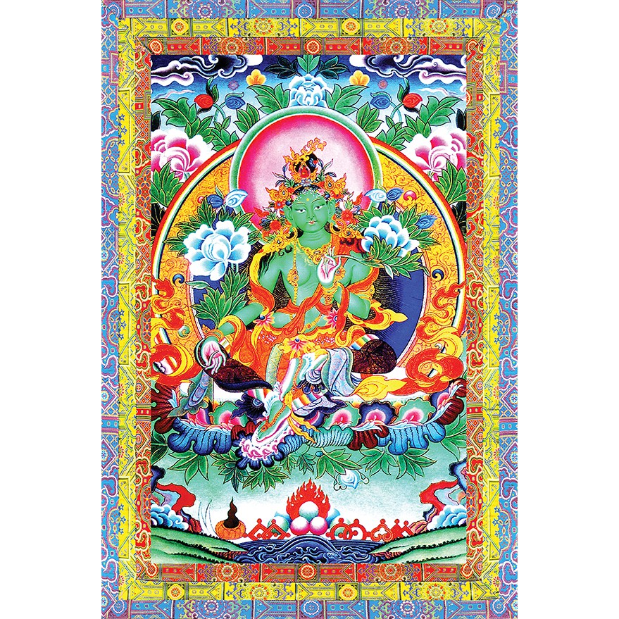 Tranh Thangka gỗ treo tường, tranh mật tông Tara xanh, Tam Thánh, Quan Âm Bồ Tát