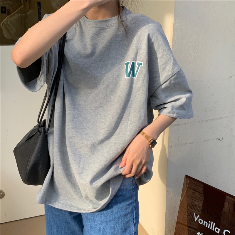 Áo thun SUXI cotton tay ngắn dáng rộng in chữ thời trang mùa hè cho nữ