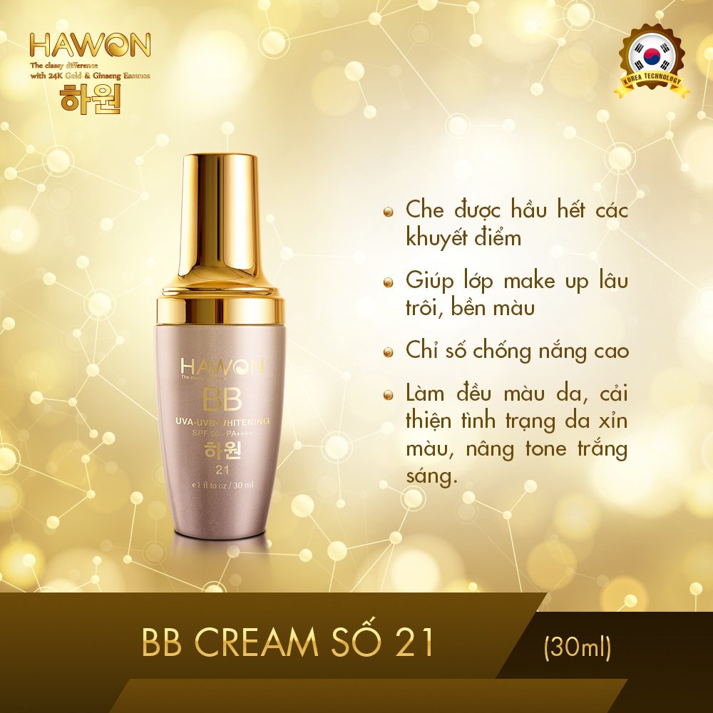 Kem Nền Che Khuyết Điểm Lâu Trôi Che Phủ Cao Cao Cấp BB Cream #21 HAWON - 30ml