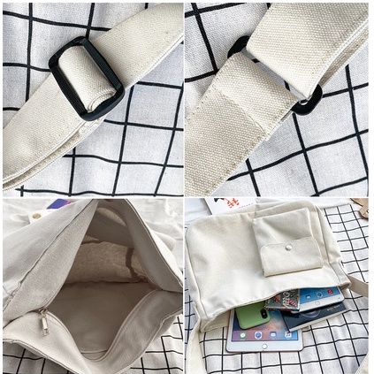 Túi đeo chéo vải canvas nữ unisex ulzzang basic trơn Hàn Quốc siêu xinh đi học đi chơi