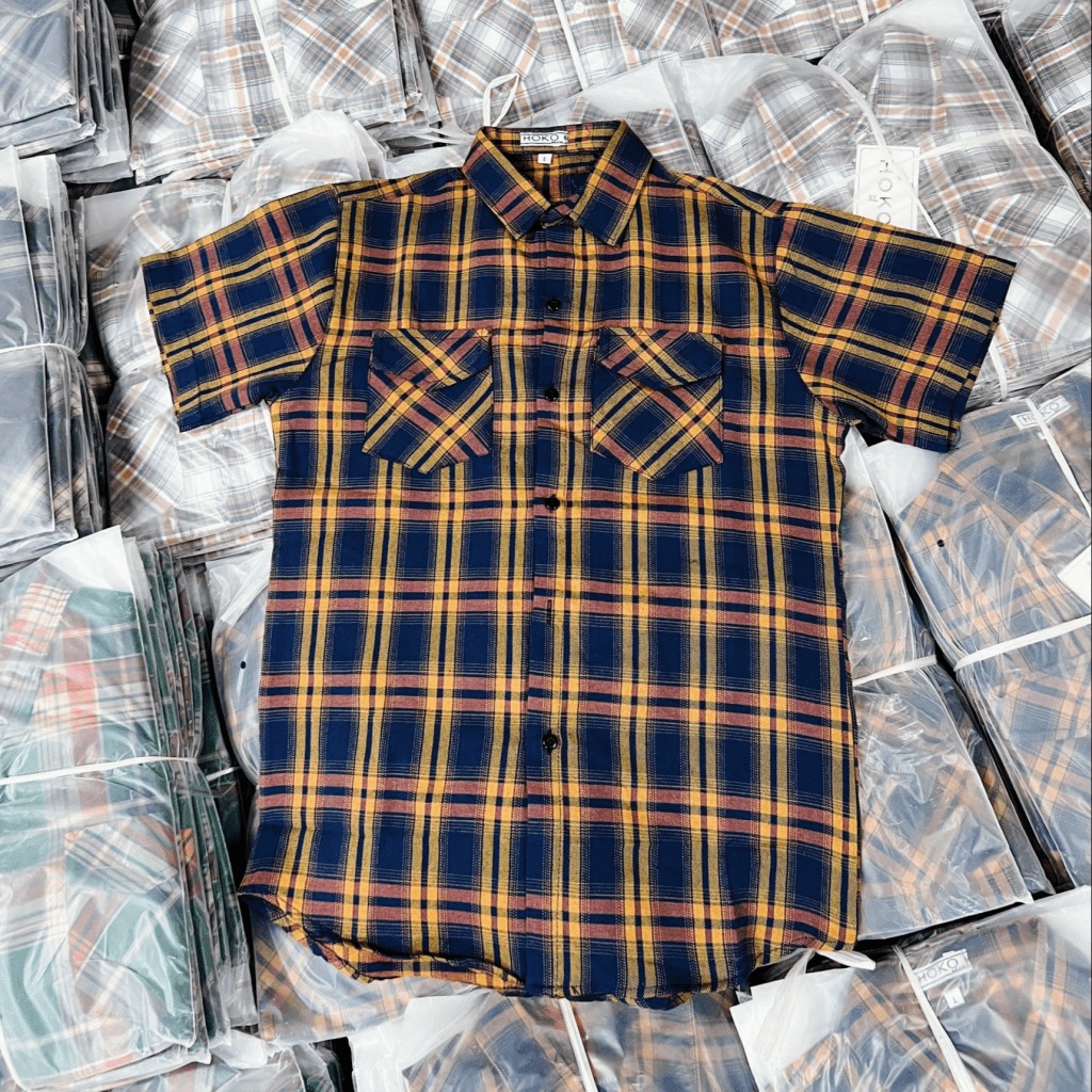 Áo Sơ Mi Nam Tay Ngắn Vải Nỉ Caro Siêu Mềm Có Túi Hộp Phối Sọc Trơn Phong Cách Trẻ Trung Hot Trend Mới [NEW UNISEX]