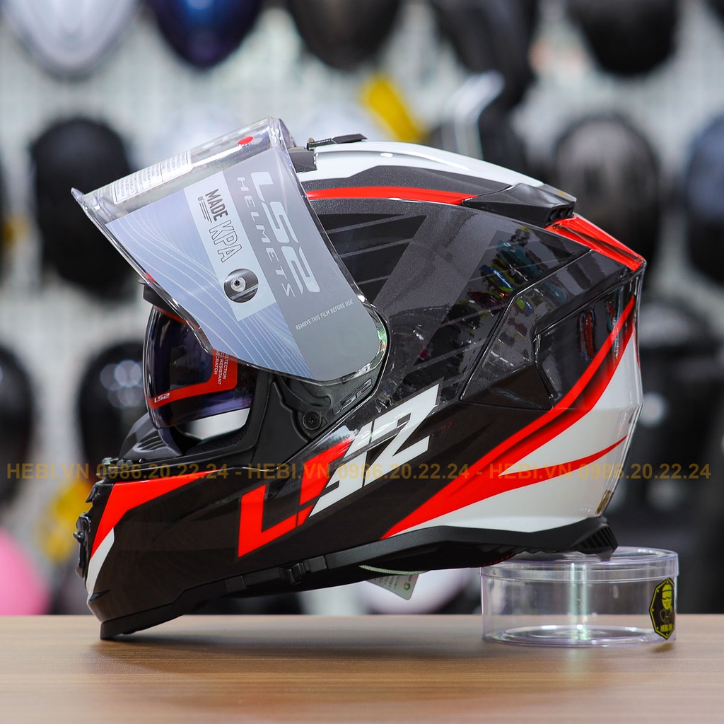 Nón Fullface 2 Kính LS2 FF800 Đen Đỏ Trắng Nerve