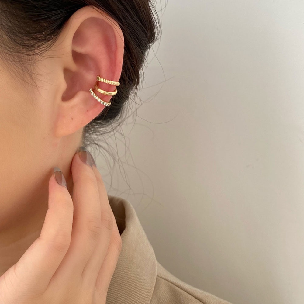 Bông Tai Kẹp Vành Tai Bằng Hợp Kim Đính Đá Zircon Nhiều Màu Sắc Phong Cách Đường Phố Cá Tính Cho Nữ