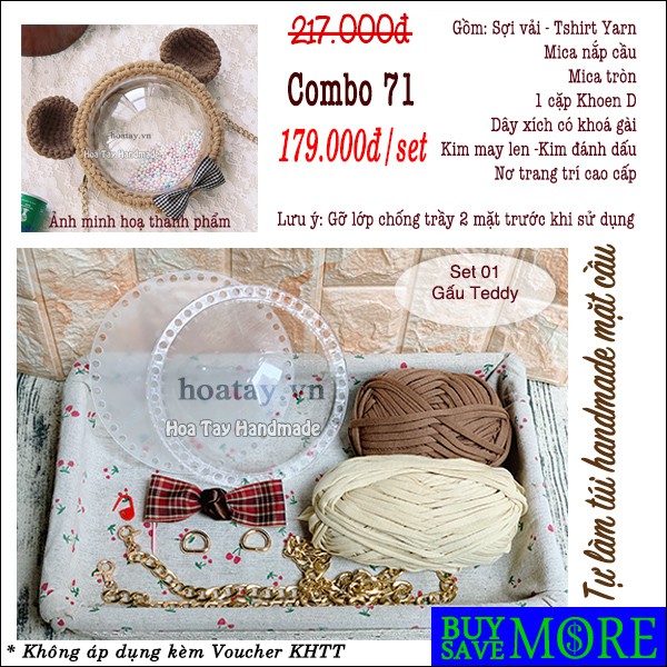 Combo 71 - Tự làm túi Gấu Thỏ mặt cầu - tự làm túi handmade diy