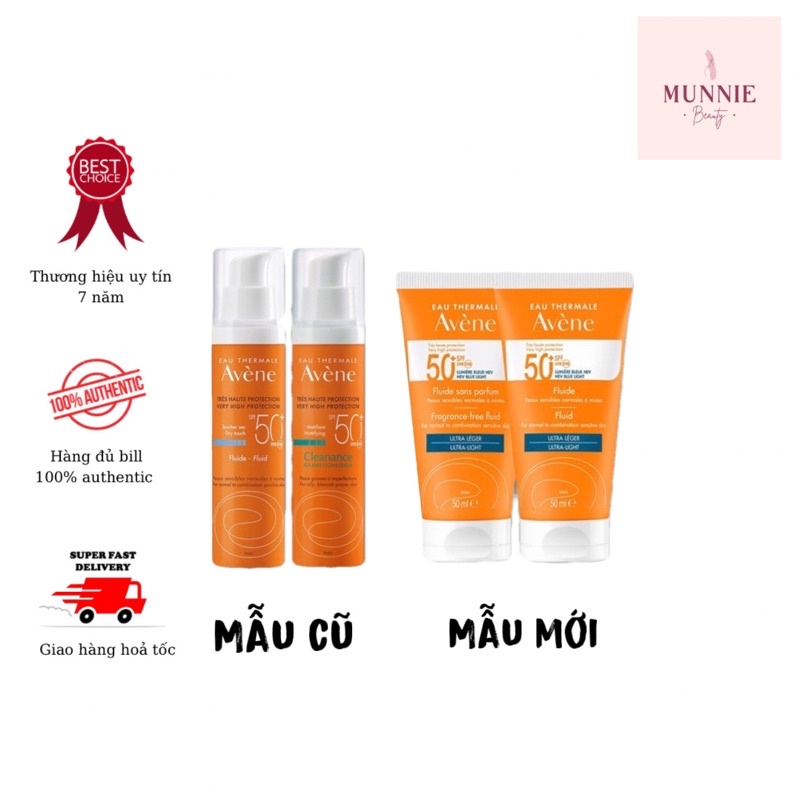 [Bill Pháp-Mẫu mới] Kem chống nắng Avene SPF50+ 50ml Fluid/Cleanance