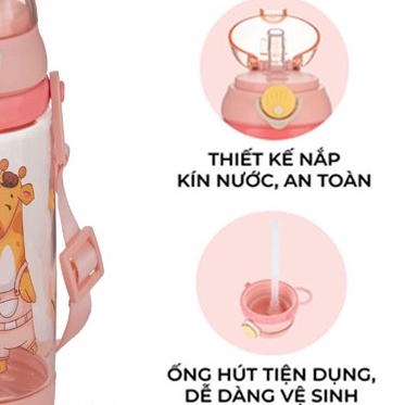Bình Nước Trẻ Em HOKORI 450ml Siêu Cute Có Dây Đeo NO.0081