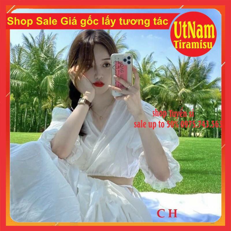 SÉT ĐỒ NỮ gồm có sét hai món áo croptop Cổ V + chân váy bèo 5 tầng❤ Sét trang phục có Chân váy dài qua gối giá rẻ