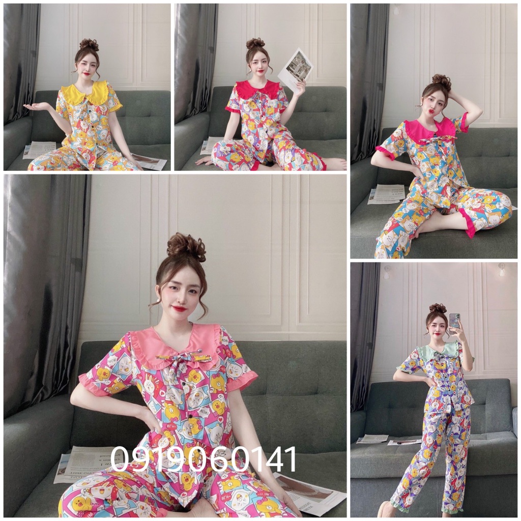 (Mới về)Bộ tiểu thư áo tay ngắn quần dài có hai túi áo