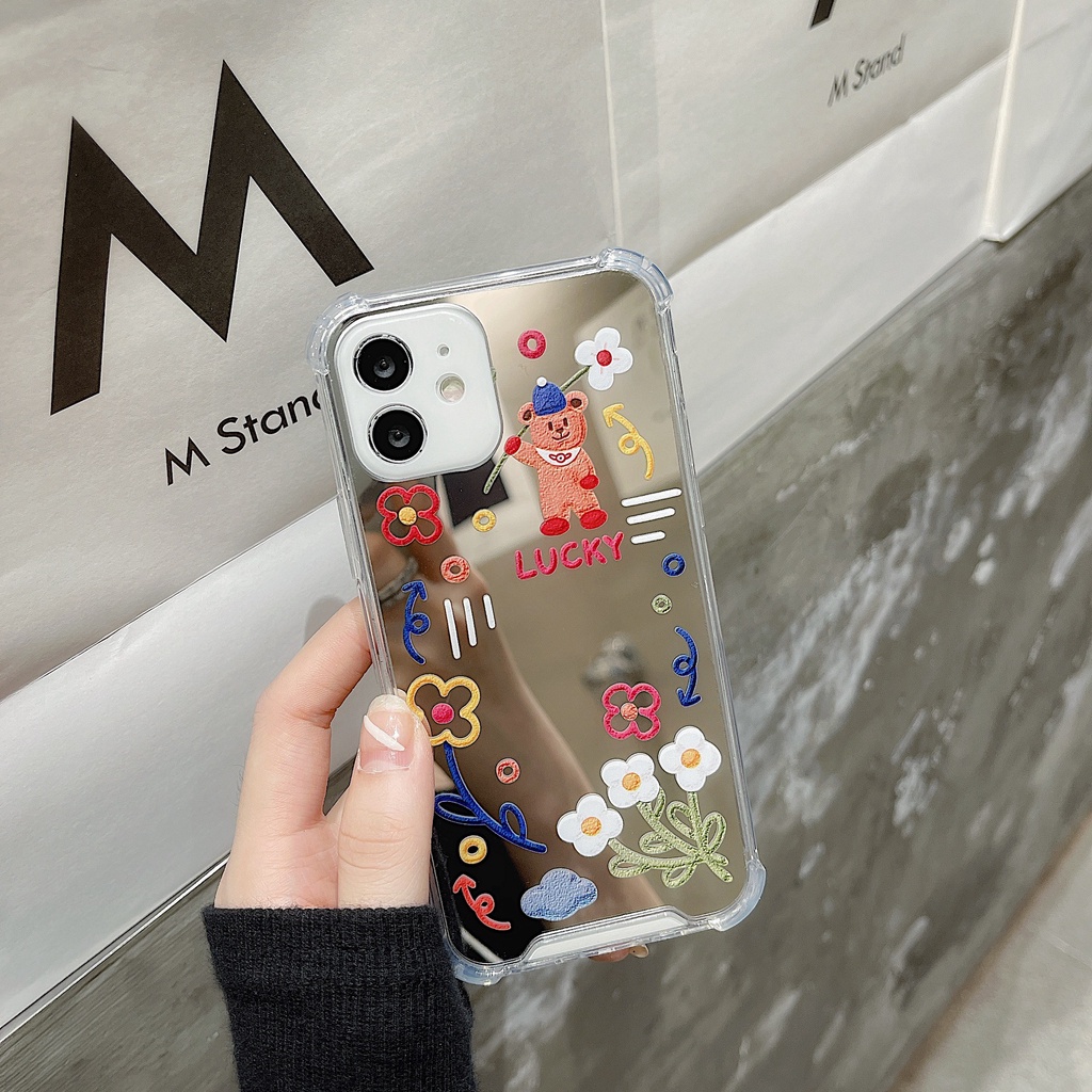 Ốp lưng iphone ốp Điện Thoại Mềm Tráng Gương In Gấu Hoạt Hình Cho iphone 12 11 6/6plus/6s/6splus/7/7plus/8/8plus/x/x