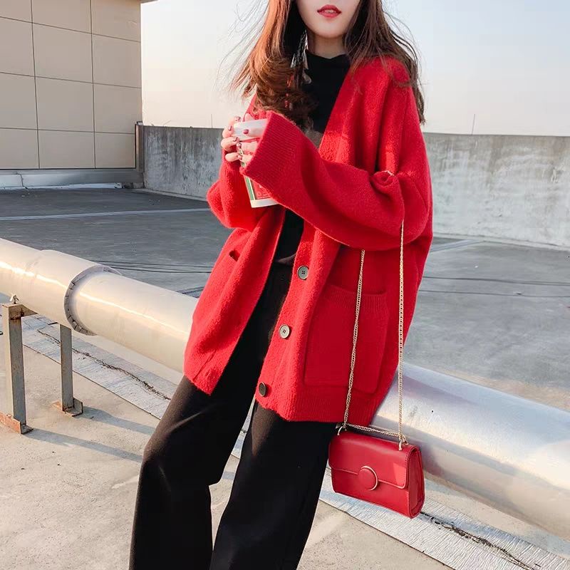 Áo khoác cardigan dệt kim tay dài màu trơn thiết kế thanh lịch cho nữ