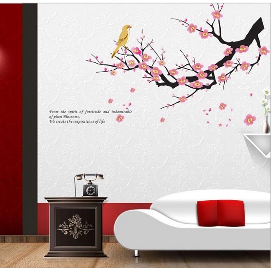 Decal hoa đào và chim én
