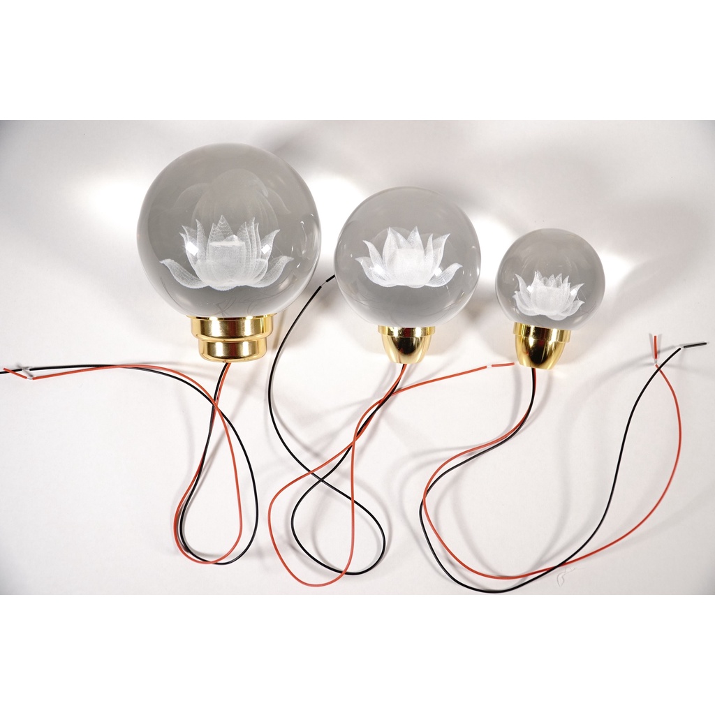Quả cầu phong thủy pha lê điện led đổi màu bông sen nguyên khối trang trí siêu đẹp - Nhiều cỡ có đèn led kèm