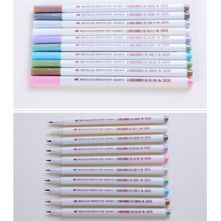 Bút lông mềm cây lẻ 10 màu sắc đầu Brush có nhũ STA Metallic Marker Pen Drawing - A13