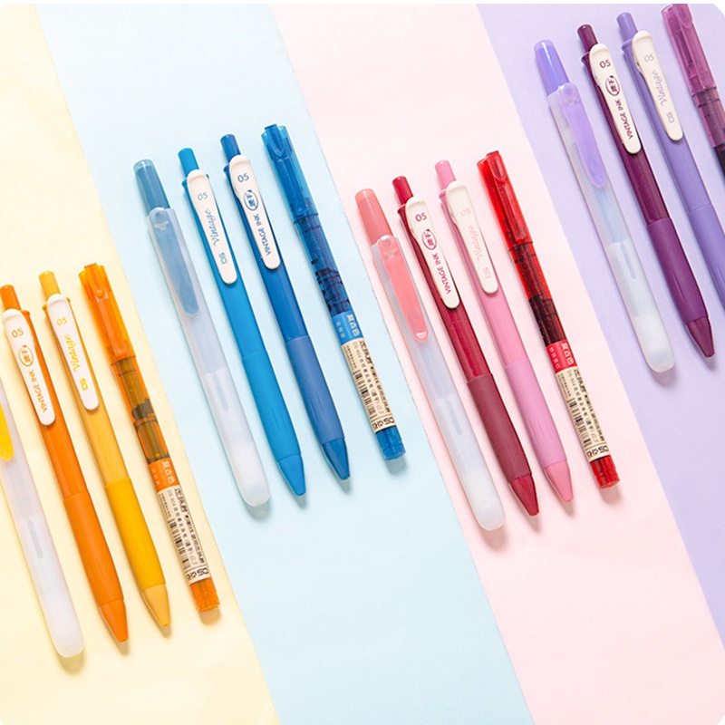 Set 4 Bút Gel Dạ Quang Khô Nhanh Màu Sắc Retro C6458