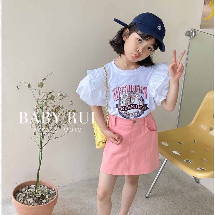 Sét áo thu kèm cv cho bé gái, set áo cotton tay bồng họa tiết Washington kèm chân váy hồng siêu xinh cho bé sz 10-33kg