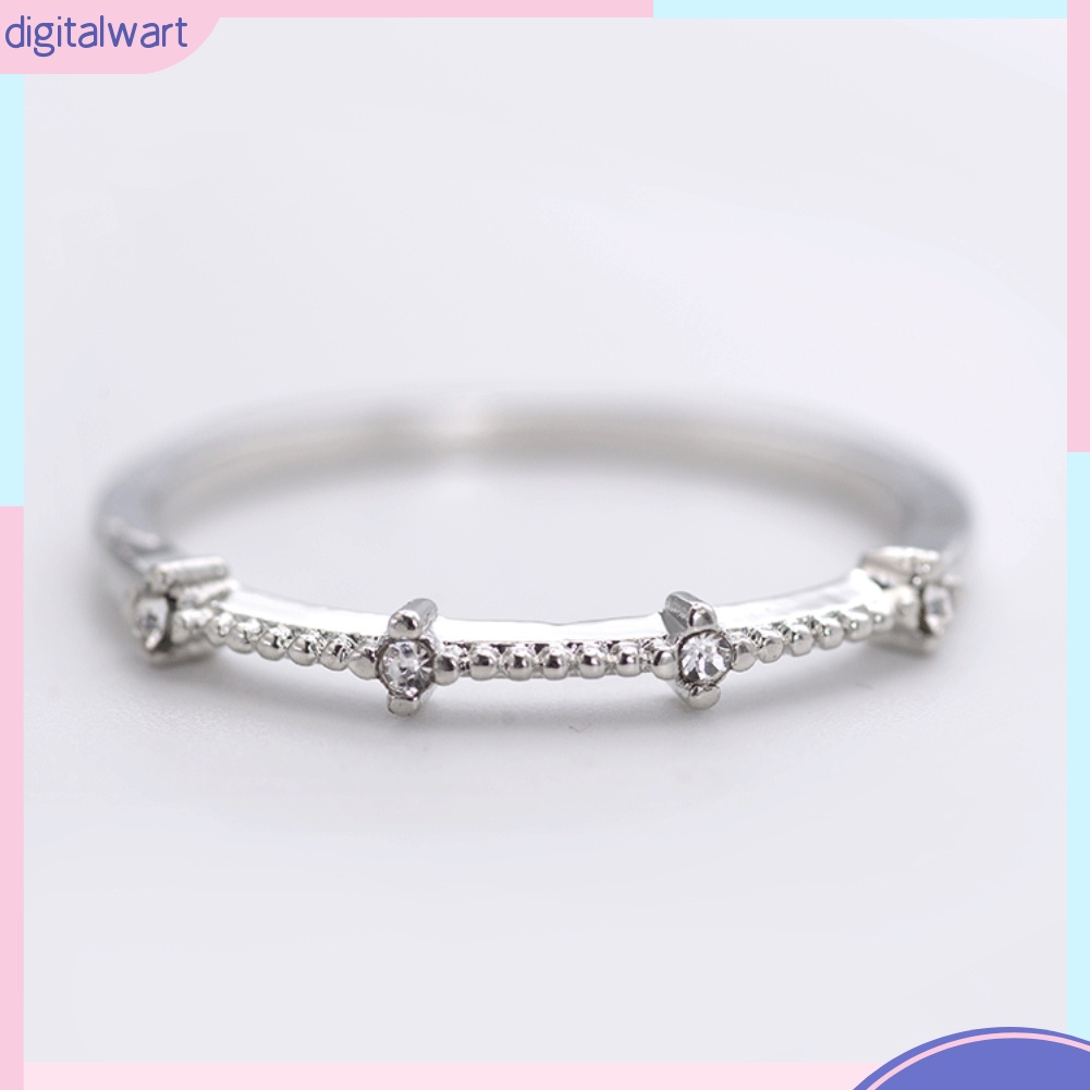 Nhẫn kim loại đính 4 viên kim cương nhân tạo thời trang cho nữ