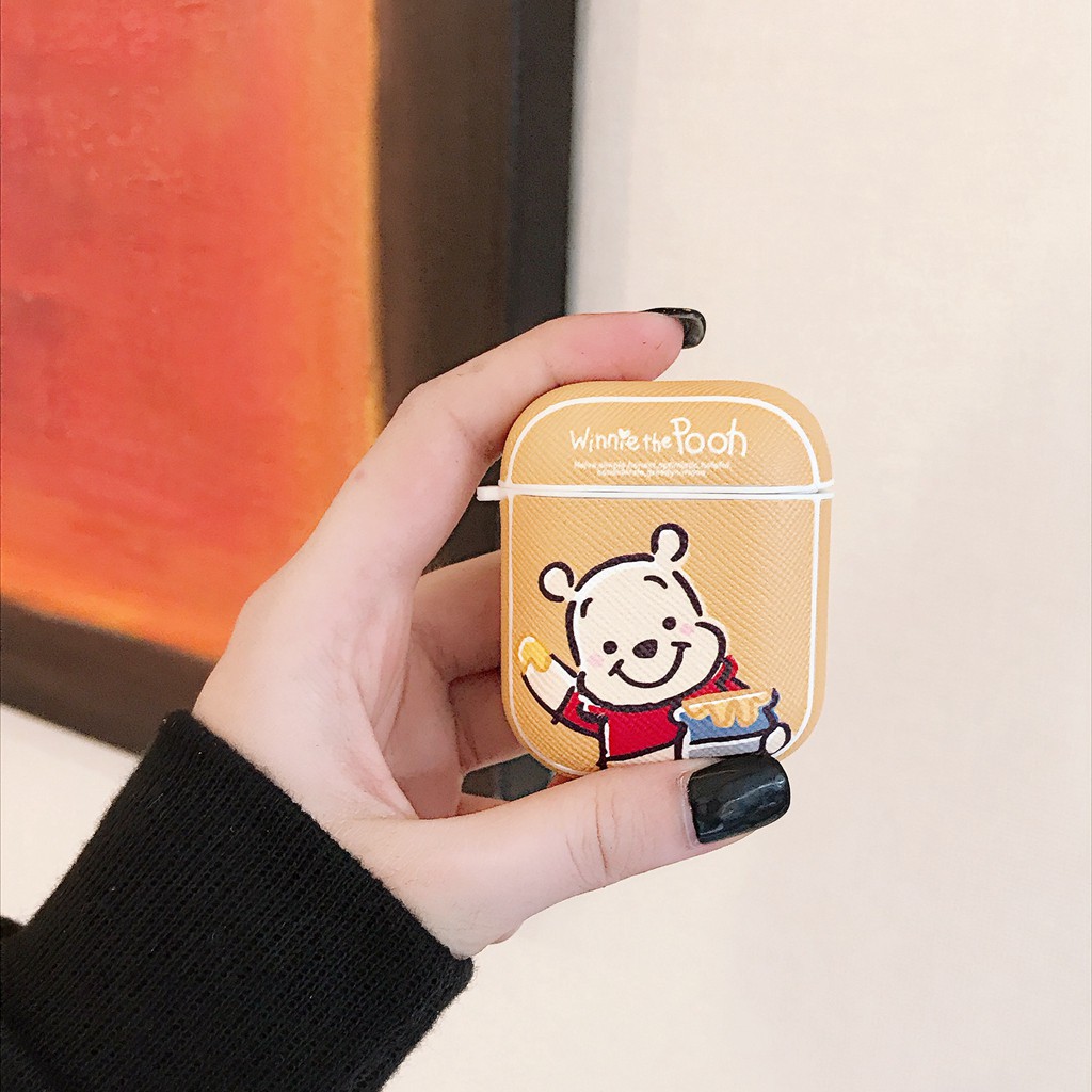 Cute Cartoon airpods case winnie the pooh B.duck brown bear textured protective cover for airpods 1 /2 soft TPU