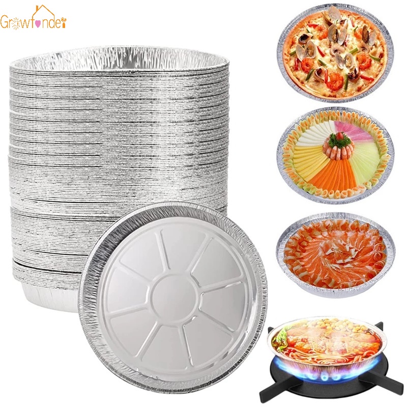 Bộ 10 khay tròn lót lá nhôm chống dầu dùng một lần làm thịt nướng BBQ
