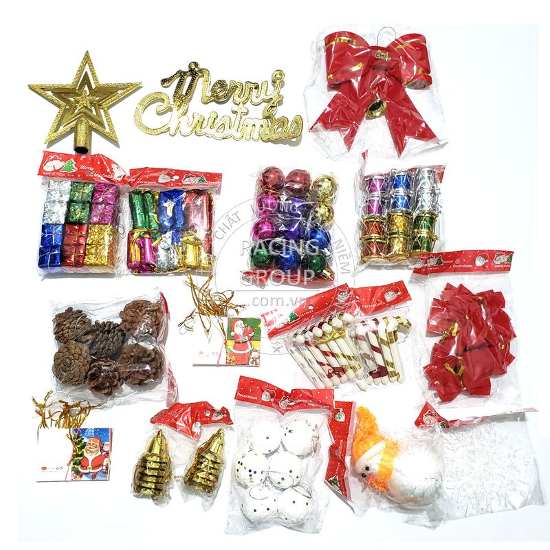 Bộ phụ kiện trang trí cây thông noel, giáng sinh có quả châu noel, thiệp giáng sinh và nhiều đồ trang trí khác 128 món
