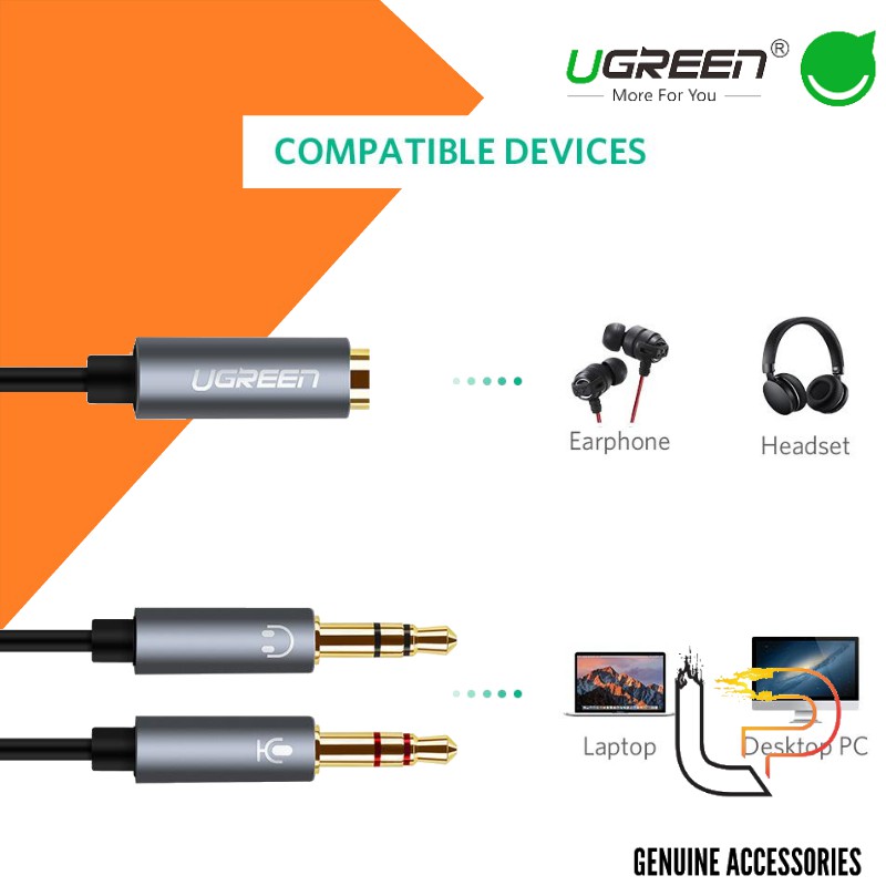 Cáp Gộp Headphone &amp; Mic 3.5 Male To Female UGREEN