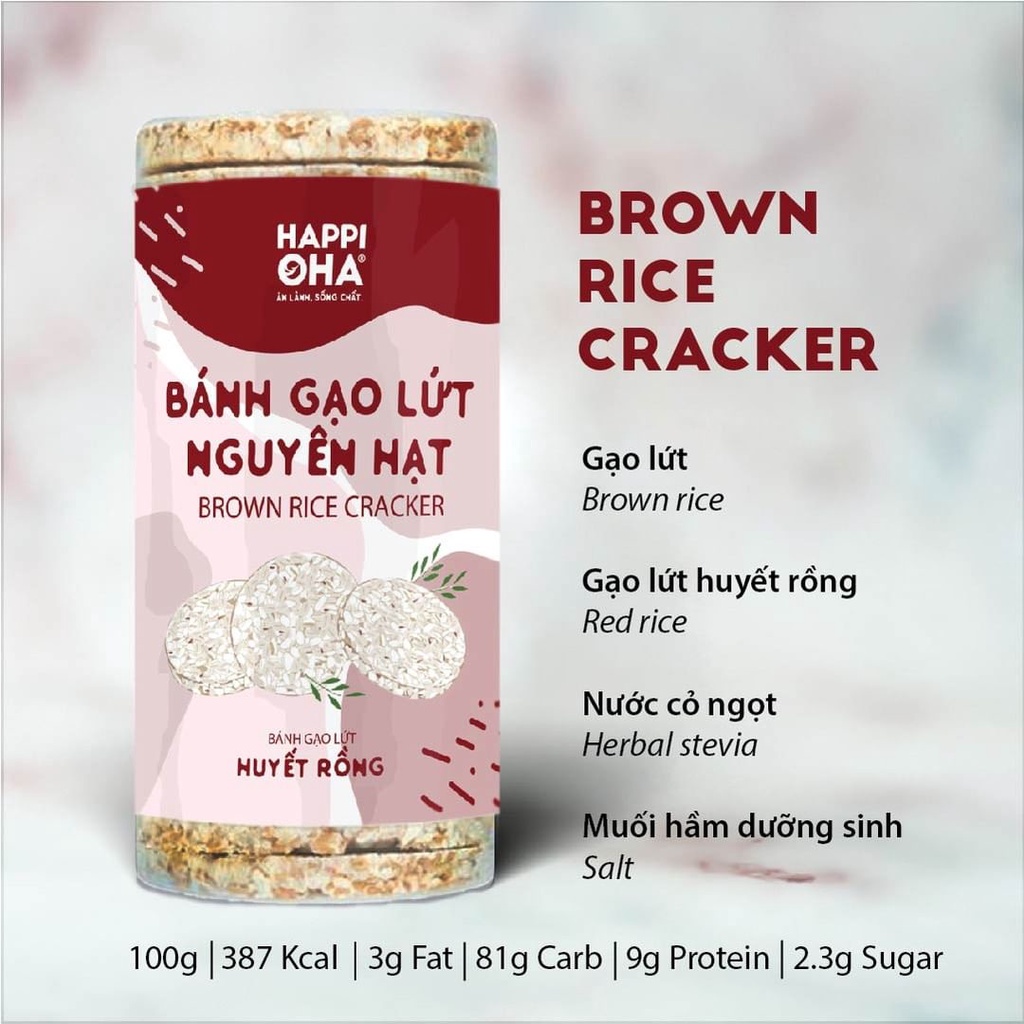 Bánh gạo lứt nguyên hạt HAPPI OHA - Hỗ trợ giảm cân, siết cơ, tập gym, eat clean (3 vị: Yến mạch, Huyết rồng, Tím than) | BigBuy360 - bigbuy360.vn
