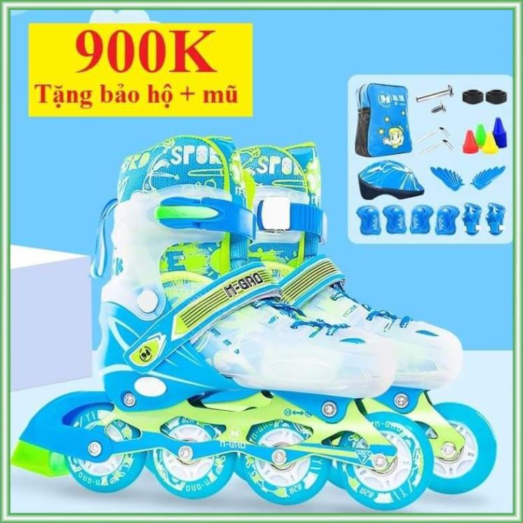 Giày Patin trẻ em Mgro 2 lớp flash 8 bánh phát sáng, khung hợp kim, bánh cao su tặng bảo hộ