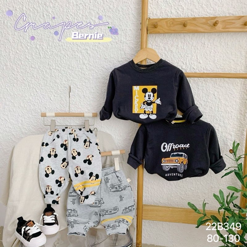 Bộ da cá dài tay Bernie hoạ tiết mickey và ô tô cho bé trai mặc thu đông