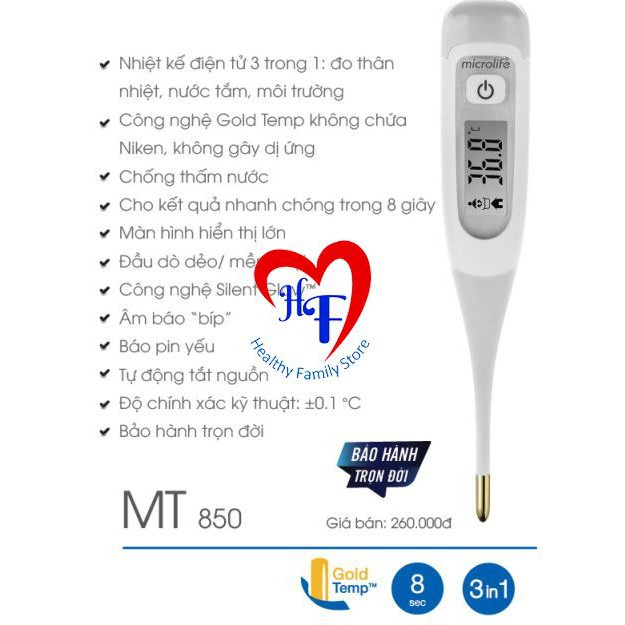 Nhiệt kế điện tử MT850 Dạng Bút (Đo thân nhiệt, nước tắm, môi trường- báo sốt 8s)